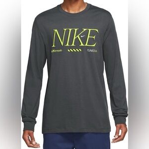 Nike Men's Black Long Sleeve Tee with Yellow Accents